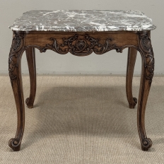 Antique French Régence Style Carved Oak Sainte Anne Marble End Table