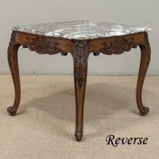 Antique French Régence Style Carved Oak Sainte Anne Marble End Table