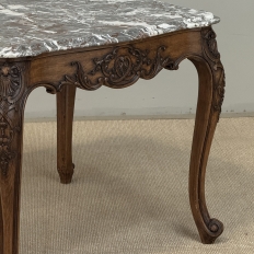 Antique French Régence Style Carved Oak Sainte Anne Marble End Table