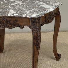 Antique French Régence Style Carved Oak Sainte Anne Marble End Table