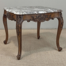 Antique French Régence Style Carved Oak Sainte Anne Marble End Table