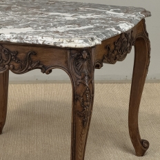 Antique French Régence Style Carved Oak Sainte Anne Marble End Table