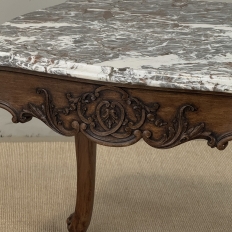 Antique French Régence Style Carved Oak Sainte Anne Marble End Table
