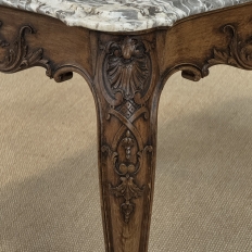 Antique French Régence Style Carved Oak Sainte Anne Marble End Table