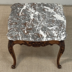 Antique French Régence Style Carved Oak Sainte Anne Marble End Table