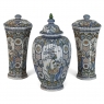 Set of Three Antique Boch Frères Keramis Hand-Painted Lidded Vases