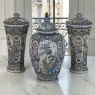 Set of Three Antique Boch Frères Keramis Hand-Painted Lidded Vases