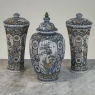 Set of Three Antique Boch Frères Keramis Hand-Painted Lidded Vases