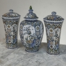 Set of Three Antique Boch Frères Keramis Hand-Painted Lidded Vases