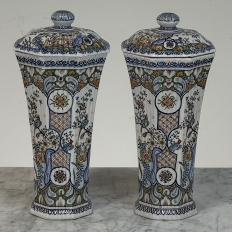 Set of Three Antique Boch Frères Keramis Hand-Painted Lidded Vases