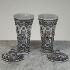 Set of Three Antique Boch Frères Keramis Hand-Painted Lidded Vases