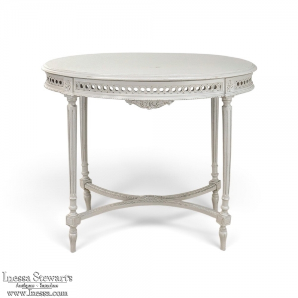 Antique French Louis XVI Painted Oval Center Table ~ End Table