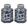 Pair Chinese Blue and White Porcelain Lidded Tea Jars