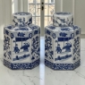 Pair Chinese Blue and White Porcelain Lidded Tea Jars