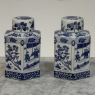 Pair Chinese Blue and White Porcelain Lidded Tea Jars