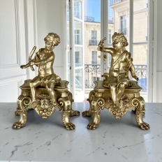 Pair 19th Century French Napoleon III Period Bronze Dore Andirons ~ Bookends