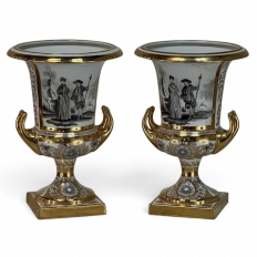 Pair Antique Ritzenhoff & Breker Neoclassical Porcelain Mantel Vases
