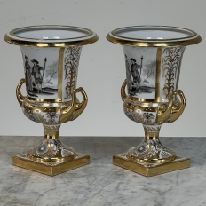 Pair Antique Ritzenhoff & Breker Neoclassical Porcelain Mantel Vases