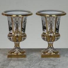 Pair Antique Ritzenhoff & Breker Neoclassical Porcelain Mantel Vases