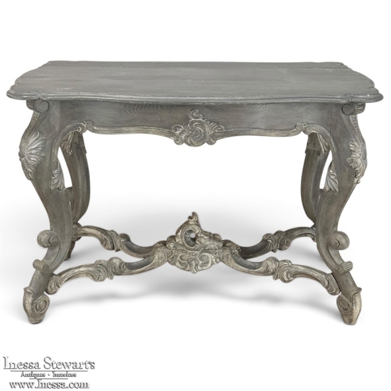 19th Century French Régence Hand-Carved & Painted Center Table