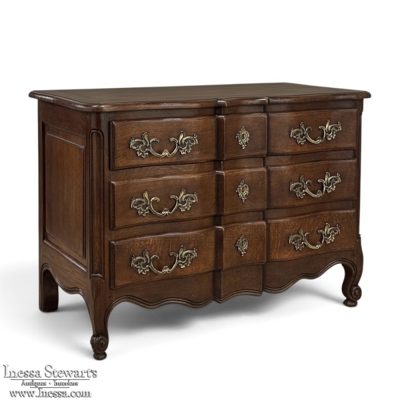 Antique Country French Louis XV Style Solid Oak Commode