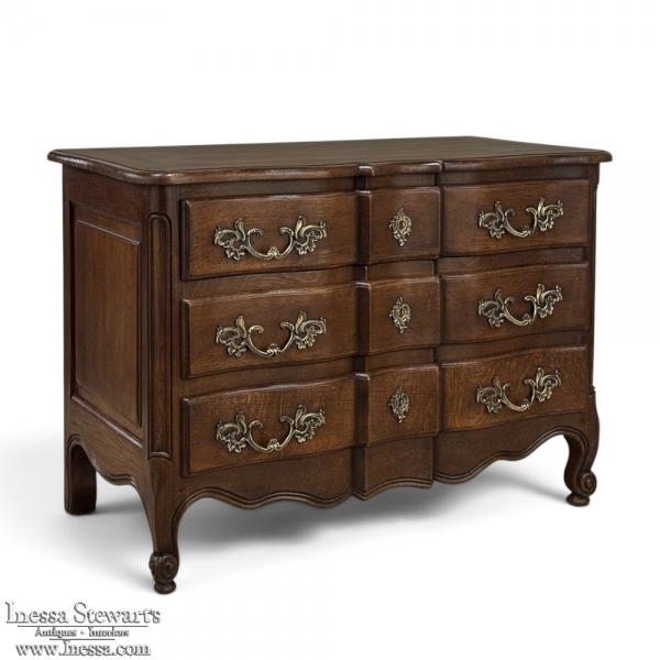 Antique Country French Louis XV Style Solid Oak Commode