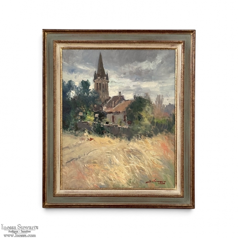 Framed Oil Painting on Canvas by Jose Salvaggio (1953-) 'Village on the Saulx River, Meuse'