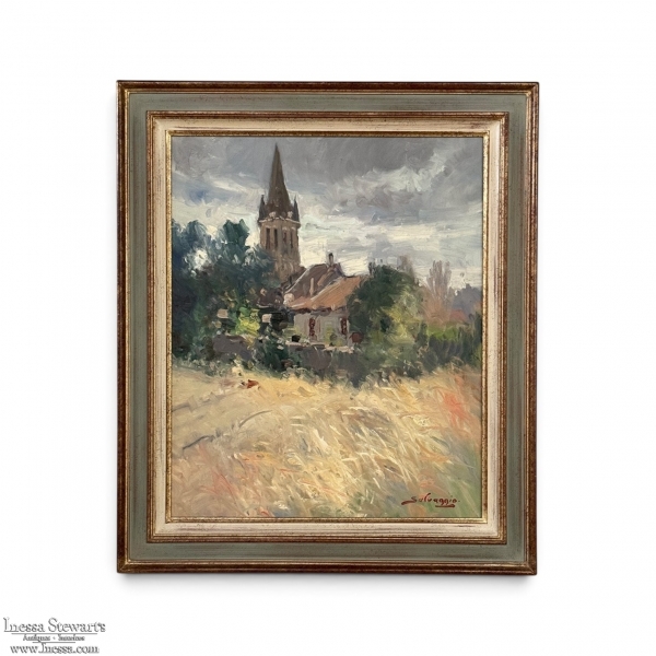 Framed Oil Painting on Canvas by Jose Salvaggio (1953-) 'Village on the Saulx River, Meuse'