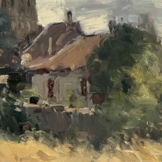 Framed Oil Painting on Canvas by Jose Salvaggio (1953-) 'Village on the Saulx River, Meuse'