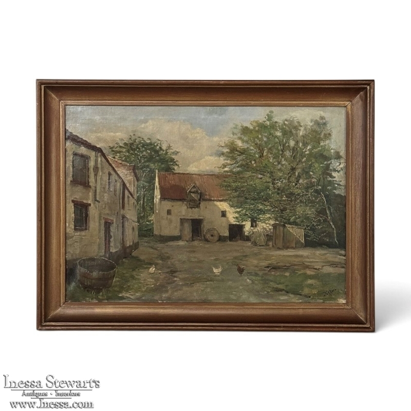 Framed Oil Painting on Canvas Signed Klein 'Country Farmhouse'