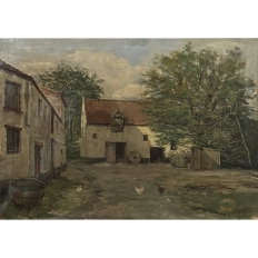 Framed Oil Painting on Canvas Signed Klein 'Country Farmhouse'