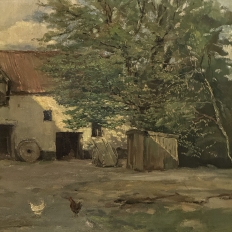 Framed Oil Painting on Canvas Signed Klein 'Country Farmhouse'
