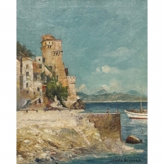 Framed Oil Painting on Canvas by Paule Bisman (1897-1973) 'Adriatic Coastline'