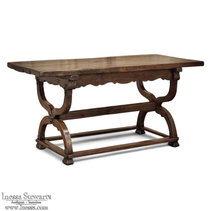 18th Century Spanish Oak Trestle Table ~ Console ~ Library Table