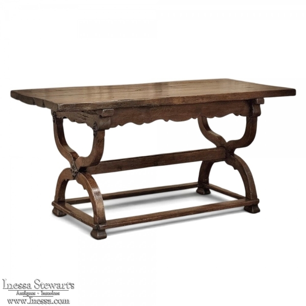 18th Century Spanish Oak Trestle Table ~ Console ~ Library Table