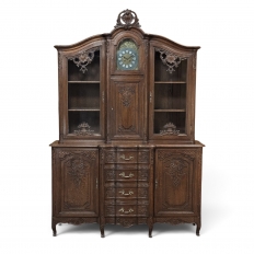 Antique Liegeois Regence Style Two-Tiered Oak Display Buffet with Clock