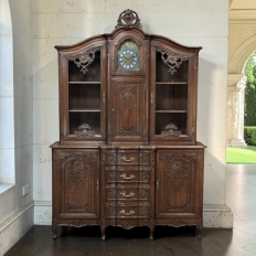Antique Liegeois Regence Style Two-Tiered Oak Display Buffet with Clock