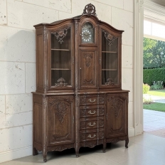 Antique Liegeois Regence Style Two-Tiered Oak Display Buffet with Clock