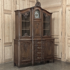 Antique Liegeois Regence Style Two-Tiered Oak Display Buffet with Clock