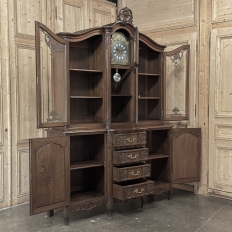 Antique Liegeois Regence Style Two-Tiered Oak Display Buffet with Clock