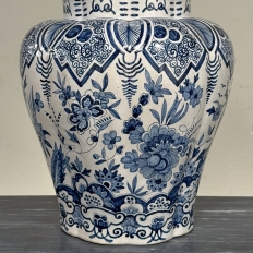 Pair of 19th Century Hand Painted Dutch Blue & White Delft Covered Vases ~ Urns