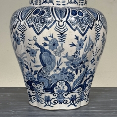 Pair of 19th Century Hand Painted Dutch Blue & White Delft Covered Vases ~ Urns