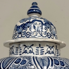 Pair of 19th Century Hand Painted Dutch Blue & White Delft Covered Vases ~ Urns