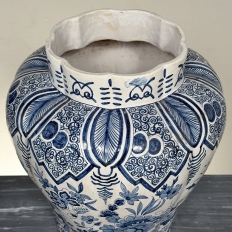 Pair of 19th Century Hand Painted Dutch Blue & White Delft Covered Vases ~ Urns
