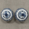 Pair of 19th Century Hand Painted Dutch Blue & White Delft Covered Vases ~ Urns