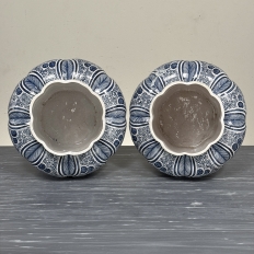 Pair of 19th Century Hand Painted Dutch Blue & White Delft Covered Vases ~ Urns