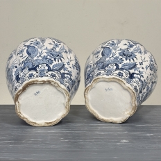 Pair of 19th Century Hand Painted Dutch Blue & White Delft Covered Vases ~ Urns