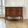 Antique French Louis XVI Style Marquetry Marble Top Commode