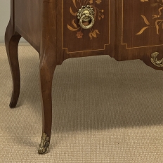 Antique French Louis XVI Style Marquetry Marble Top Commode