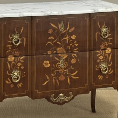 Antique French Louis XVI Style Marquetry Marble Top Commode